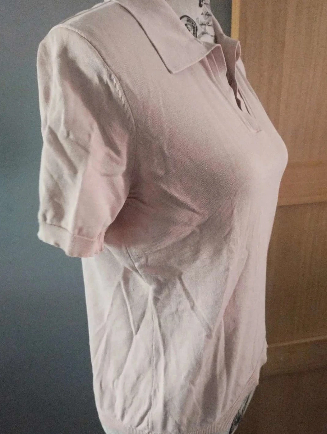 Polo de manga corta rosado, seda/algodón, Rodier, T42 – photo 3